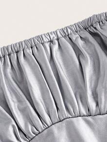 SHEIN ICON Ruched Bust Tie Backless Asymmetrical Hem Crop Halter Top - Silver - View 3