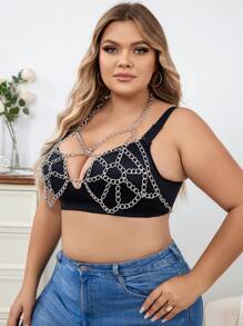 Plus Ring Linked Chain Bra Without Lingerie - Silver - View 3