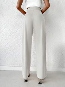 RueChic Solid Wide Leg Suit Pants - Beige - View 2