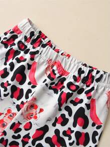 女小童聖誕圖案荷葉邊T恤&豹紋印花喇叭褲 - 紅色 - 查看 5