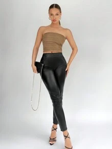 BizChic 女珠飾 Pu 九分褲 - 黑色 - 查看 3