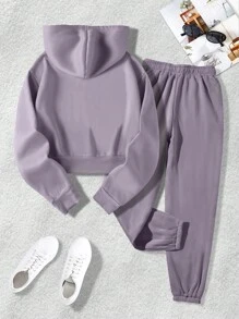 INAWLY 女士二件套連帽衫套裝 - 淺灰紫 - 查看 2