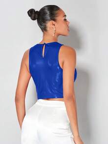 SHEIN BAE Cut Out Front PU Leather Tank Top - Royal Blue - View 2