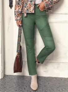 SHEIN LUNE Solid Color Skinny Jeans - Green - View 1