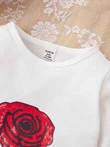 Baby Girls' 2pcs Rose Pattern Printed Elegant Cute Outfits For Autumn & Winter - Multicolor - View 3