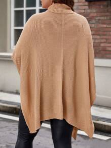 Celure Hơn Áo cao cổ tay cánh Áo len Poncho - Màu Khaki - Xem 2
