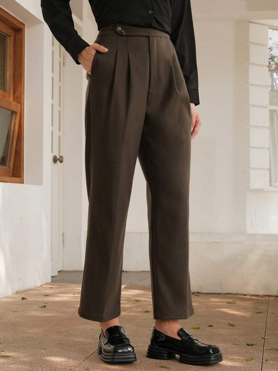 Anewsta Women's High Waist Suit Pants - Brown - View 1