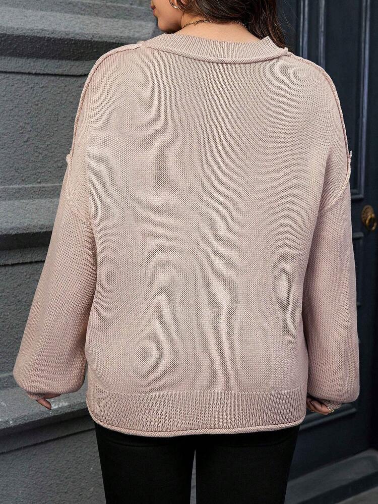 Plus Patched Pocket Drop Shoulder Sweater Knit Pullover Fall Winter Sweater