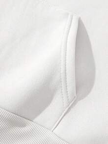 SHEIN EZwear 大碼連帽衛衣帶標語印花和抽繩 - 白色 - 查看 6