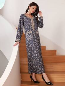 女士优雅迷你碎花连衣裙 - 紫色 - 查看 7