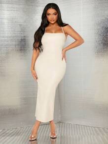 SHEIN SXY Women'S Pu Leather Slim Cami Dress