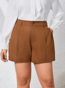 SHEIN Essnce Plus Zipper Fly Wide Leg Shorts - Rust Brown - View 1