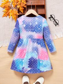 SHEIN Young Girl Fish Scales Print Dress - Multicolor - View 2