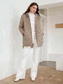 Anewsta Của phụ nữ Chần Khâu áo có mũ Áo khoác bông - Màu Khaki - Xem 4