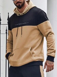 Manfinity Homme Nam Plus Hai âm Đồ họa Khẩu hiệu Dây rút Hoodie - Màu Khaki - Xem 5