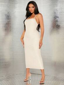 SHEIN SXY Women'S Pu Leather Slim Cami Dress