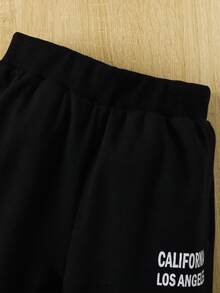 SHEIN Chàng trai trẻ Đồ họa Chữ cái Áo len & Quần nỉ - Màu be - Xem 8