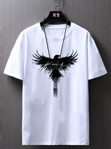 GENTILAND 男士大码老鷹印花T恤 - 白色 - 查看 1