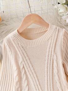 SHEIN 小的女孩格紋針織荷葉邊毛衣洋裝 - 杏色 - 查看 4