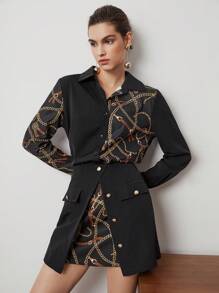 BizChic Của phụ nữ In Dây chuyền Nút phía trước Áo sơ mi Với Vòng cổ - Nhiều màu - Xem 7