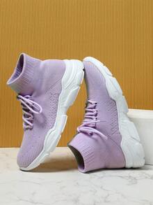 便利一腳蹬新年禮物戶外舒適透氣減震休閒跑鞋寬紫色款式輕盈黑色主題 - 淡紫色 - 查看 4