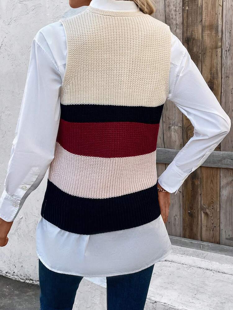 Color-blocked Sweater Vest (shirt Not Included)