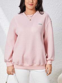 SHEIN Essnce Hơn Thư được vá Thả vai Áo nỉ - Hồng - Xem 3