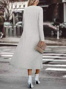 SHEIN Clasi Solid Tank Dress & Open Front Coat Without Belt - Grey - View 2