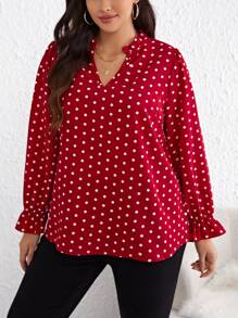 SHEIN Clasi 隨機波點大碼襯衫 - 紅色 - 查看 4