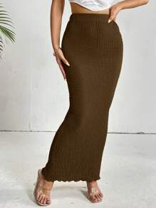 SHEIN Privé Women's Bodycon Maxi Skirt - Brown - View 3