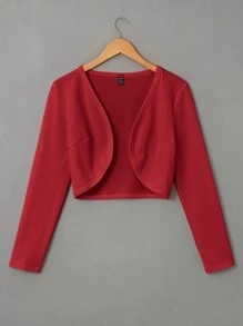 SHEIN EZwear Solid Open Front Jacket - Red - View 1