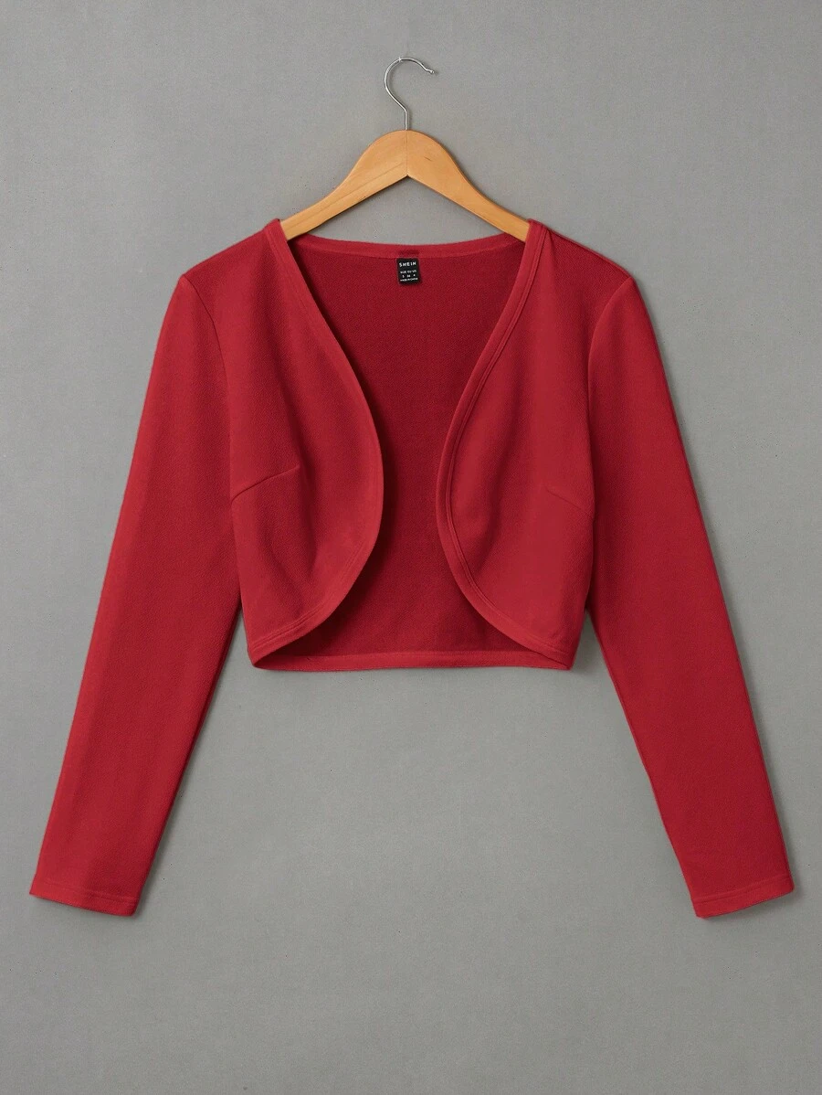 SHEIN EZwear Solid Open Front Jacket - Red - View 1