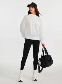 SHEIN Tennis Casual Áo nỉ thể thao vai rớt màu trơn - trắng - Xem 6