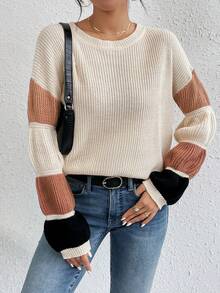 SHEIN Essnce Colorblock Drop Shoulder Sweater - Multicolor - View 4