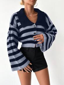 EURMUSE Women'S Solid Color Loose Drop Shoulder Open-Front Cardigan With Flared Sleeves - Multicolor - View 3