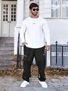 Manfinity LEGND Pantalones Rectos Holgados De Talla Grande Para Hombres Con Bolsillo Volteable - Negro - Ver 4