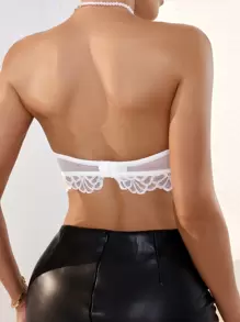 SHEIN Women's Floral Lace Fashionable Bandeau Sexy Lingerie - White - View 2