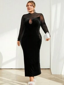 SHEIN Privé Plus Size Contrast Mesh Hollow Out Mermaid Dress