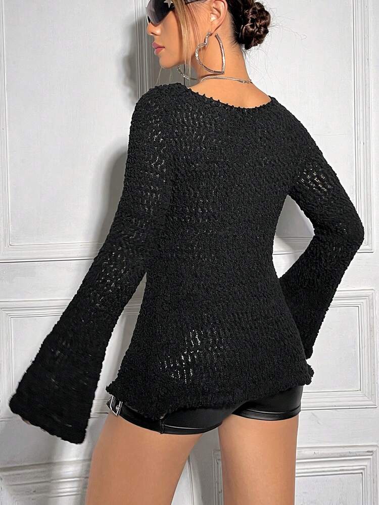 Split Hem Trumpet Sleeve Sweater