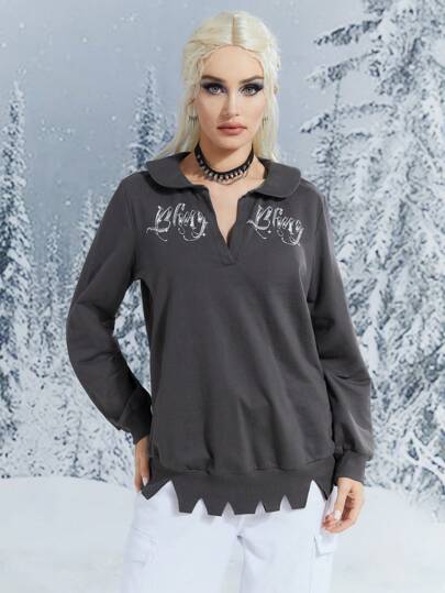 Women's Letter Printed Collared Sweatshirt