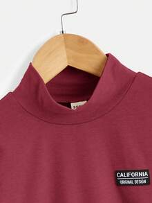 SHEIN Tween Boy Letter Patched Mock Neck Tee - Burgundy - View 3