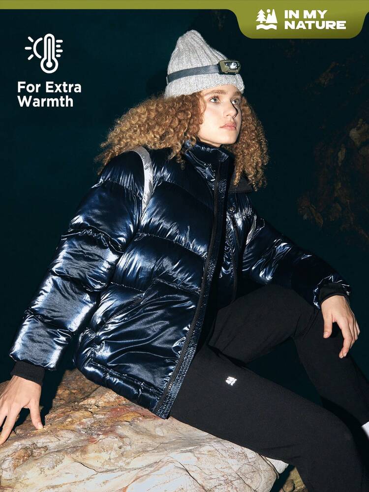 Contrast Trim Zipper Up Padded Coat