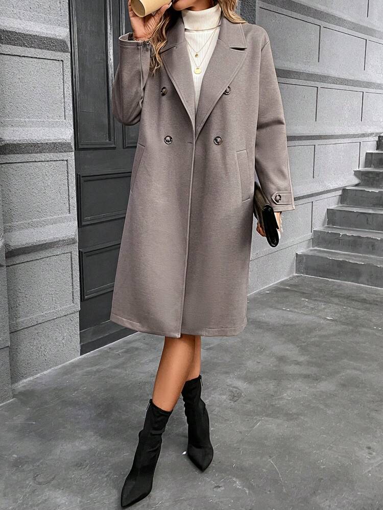 Women's Double Breasted Notched Lapel Overcoat Winter Casual
