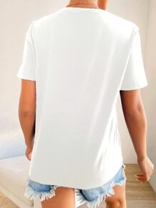 EURMUSE Heart Embroidery Round Neck Tee - White - View 2