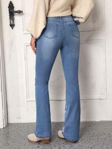 SHEIN LUNE Floral Print Flared Jeans