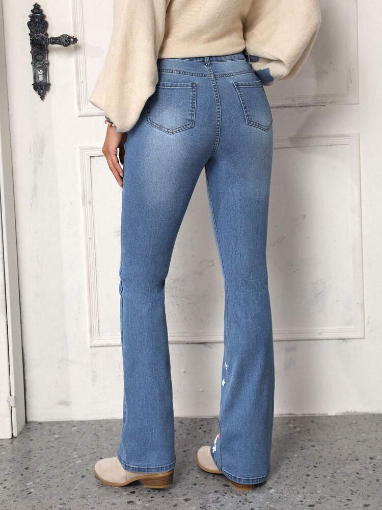 Floral Print Flared Jeans