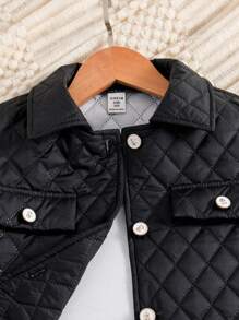 SHEIN Tween Girl Flap Detail Quilted Jacket & Skirt - Black - View 8