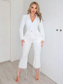 SHEIN SXY 新年流蘇性感派對白色西裝外套 - 白色 - 查看 3