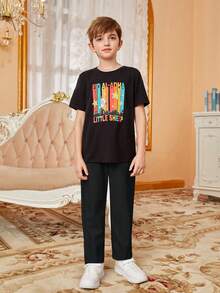 SHEIN Cậu bé Tween Chất rắn Quần chân thẳng - màu đen - Xem 8