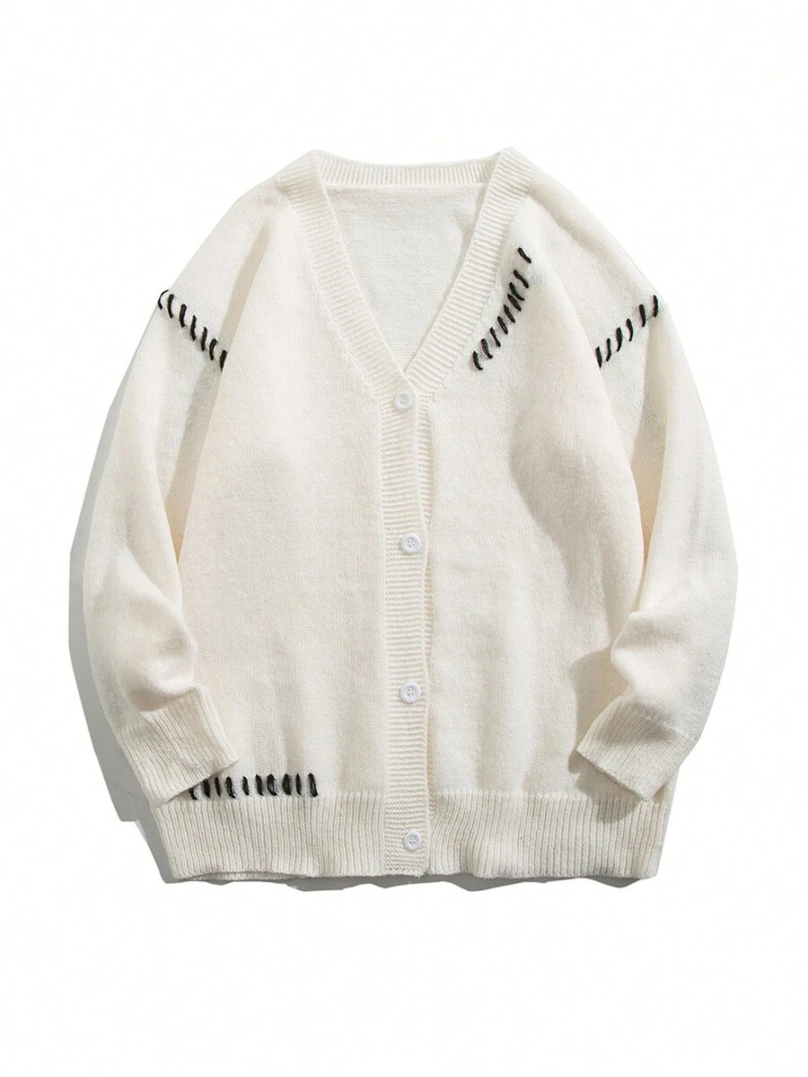 Men's Oversized Loose Fit Casual Simple Cardigan - Beige - View 1